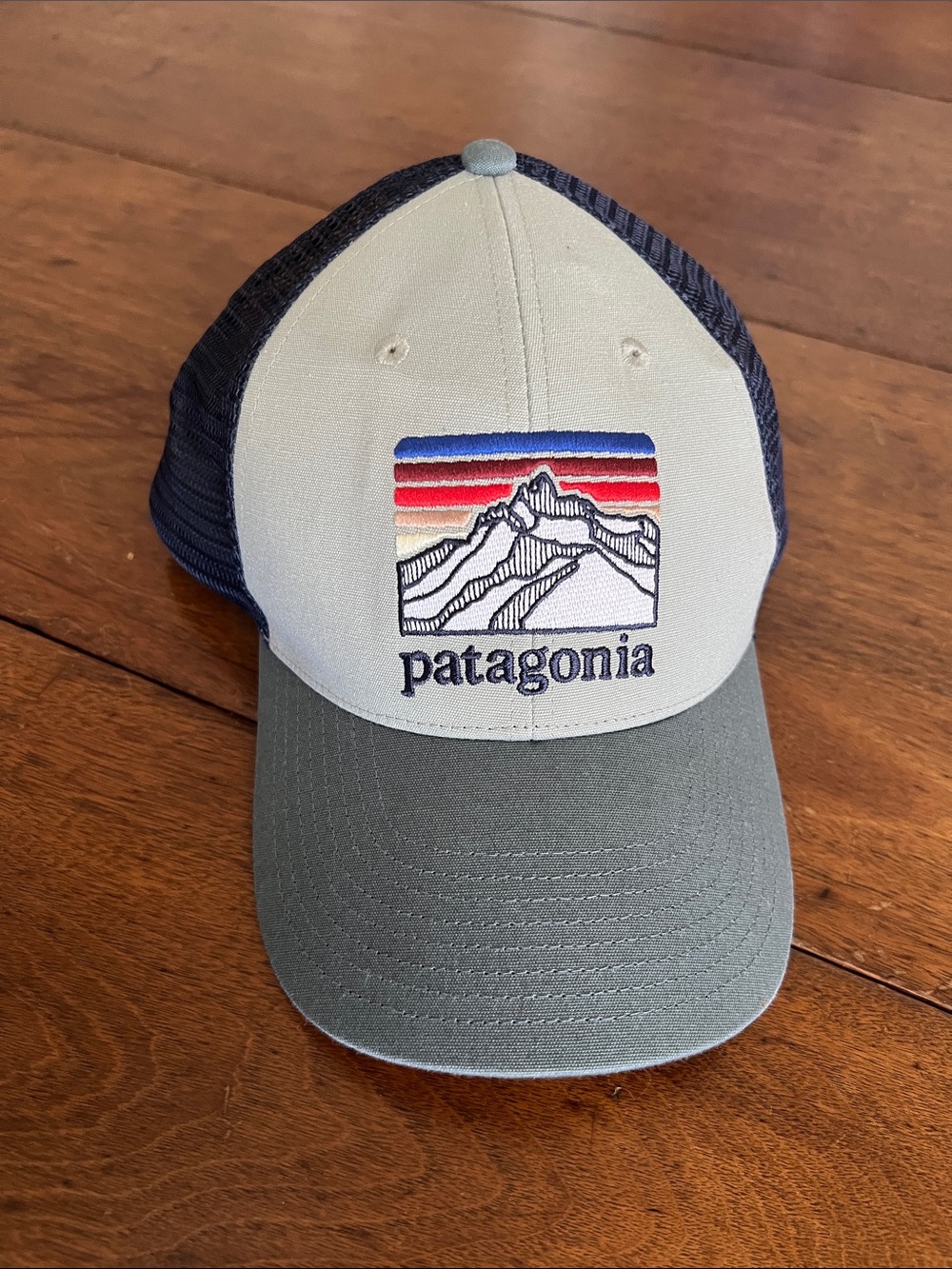 Patagonia Men’s Grey, Navy, and Red Mountain Logo Trucker Hat